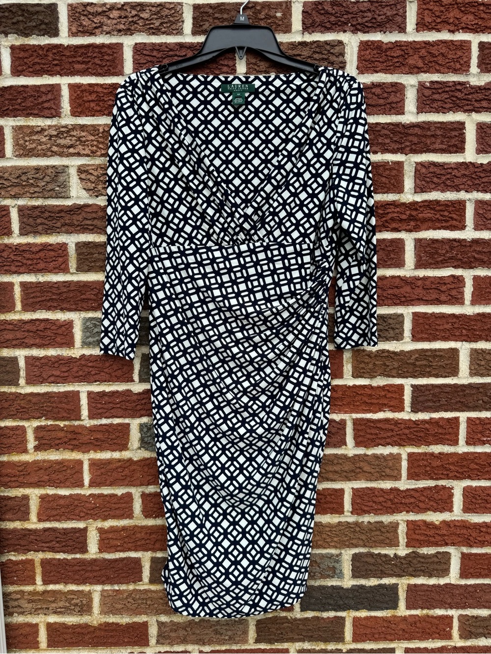 Ralph Lauren Black & White Geometric Long Sleeve Wrap Dress